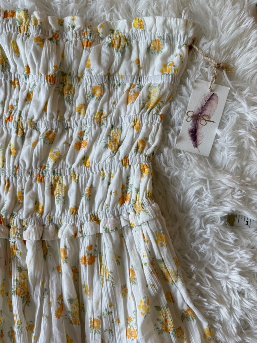 Jessica Simpson Yellow Floral Strapless Smocked Bubble Hem Mini Dress NWT Sz S - Picture 3 of 9
